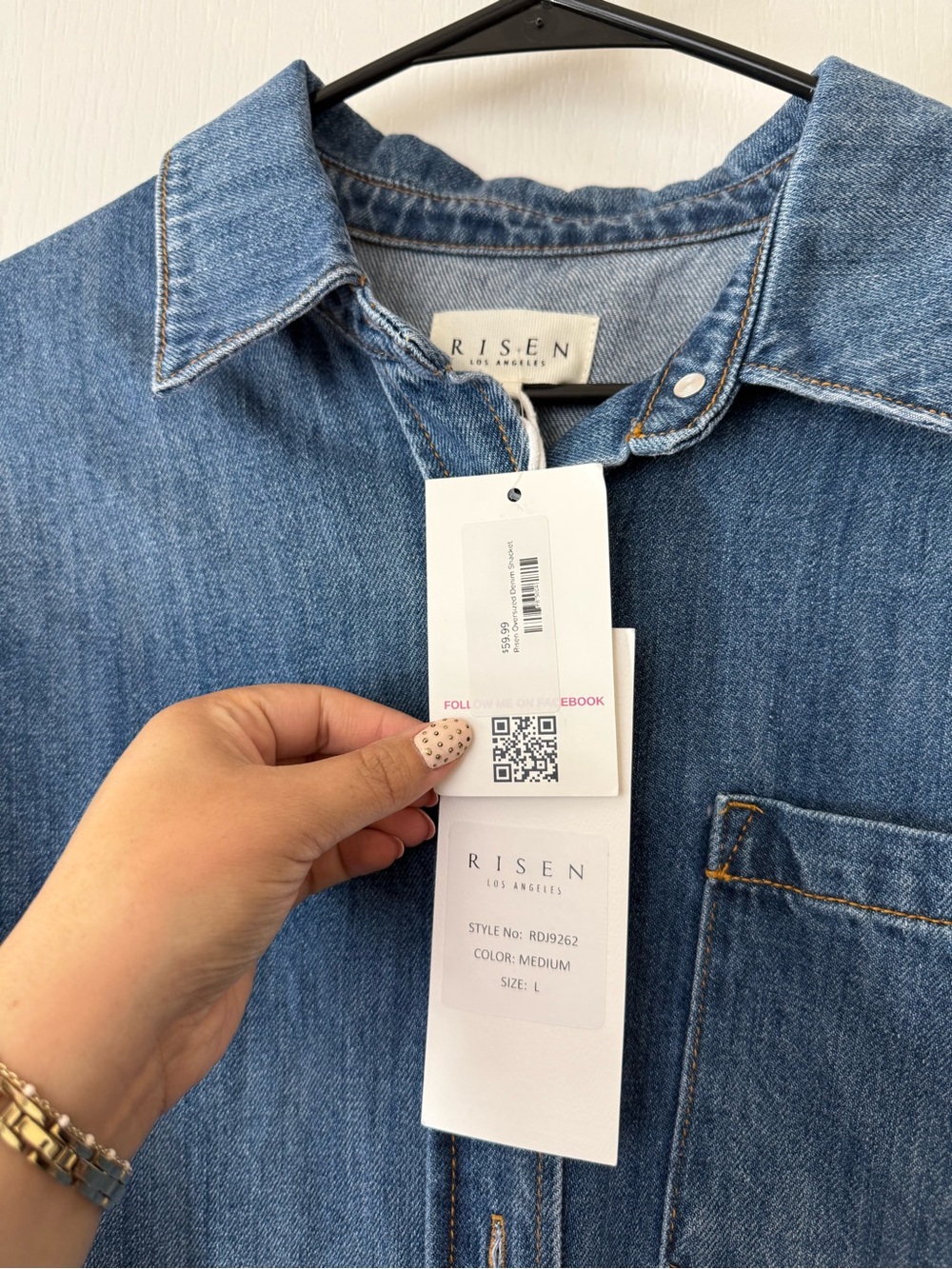 NWT RISEN Denim Button-Front Shirt Jacket (Shacket) - Picture 2 of 3